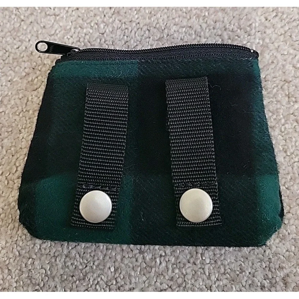 PEARLY‎ GATES BELT AND POUCH, GREEN PLAID, FELT, 45